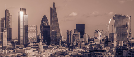 Sepia Photo of the City of London Skyline as viewed from the top of St Paul's Cathedral