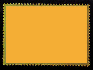 Orange blank rectangle posted stamp isolated on black background.Template for design