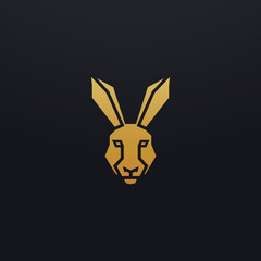 Stylized hare head icon illustration. Vector glyph, rabbit animal design with golden color
