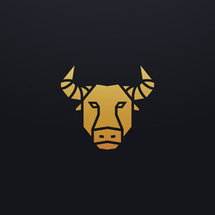 Stylized bull head icon illustration. Vector glyph, tribal wild animal design with golden color