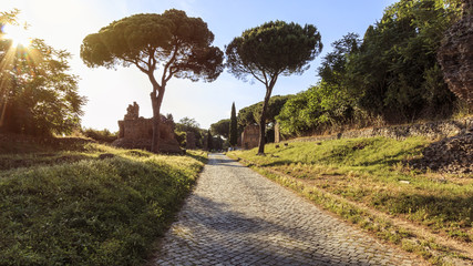 Ruins of the ancient Via Appia (Appian Way) in Rome