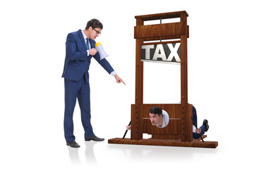 Businessman in heavy high taxes business concept
