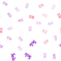 Light Pink, Blue vector seamless background with 30, 40, 50, 70 % signs of sales.