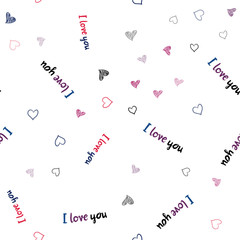 Light Blue, Red vector seamless template with doodle hearts.