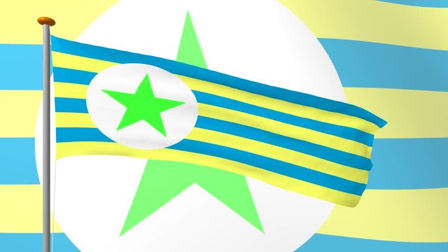 Flag of non-standard form, elongated with yellow and blue stripes develops in the wind. Rendering 4K video from the 3D program.
