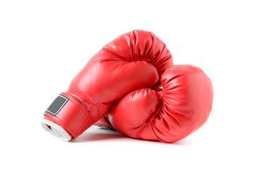 Pair of red leather boxing gloves isolated