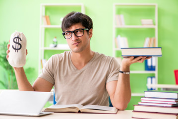 Young student in expensive tuition concept