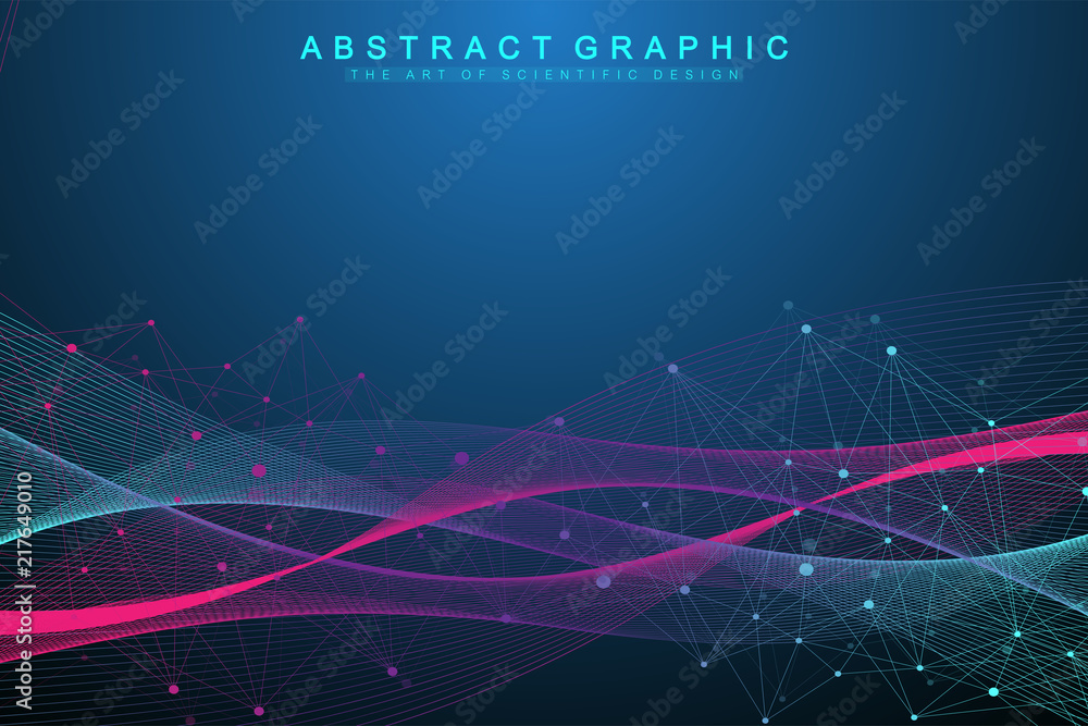 Aufkleber Technology abstract background with connected line and dots. Big data visualization. Perspective backdrop visualization. Analytical networks. Vector illustration.