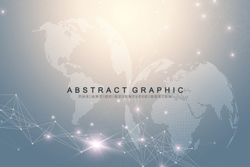 Big data complex world globe. Graphic abstract background communication. Perspective backdrop of depth. Virtual minimal array with compounds. Digital data visualization. Vector illustration Big data.