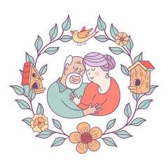 Family day. Happy older persons day. Vector illustration.