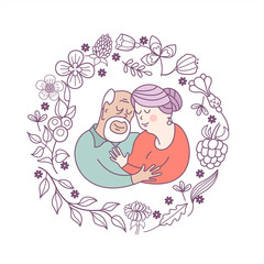 Family day. Happy older persons day. Vector illustration.
