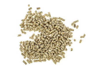 Pile of compound feed pellets isolated on white background