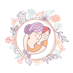 Family day. Happy older persons day. Vector illustration.