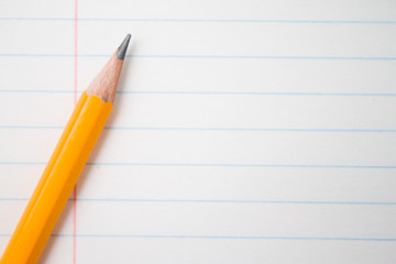 Back to school, education concept with orange pencils close up and composition book on background for educational new academic year begin or study term start. Mock-up Copy space