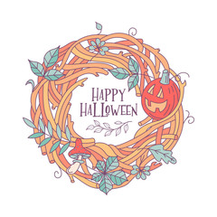 Happy Halloween vector illustration. Hand drawn greeting card, invitation for a Halloween party.