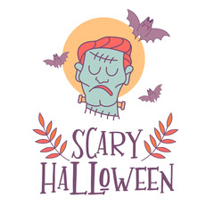 Happy Halloween vector illustration. Hand drawn greeting card, invitation for a Halloween party.