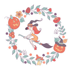 Happy Halloween vector illustration. Hand drawn greeting card, invitation for a Halloween party.