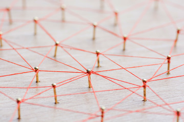 Linking entities. Network, networking, social media, internet communication abstract. Web of wires...