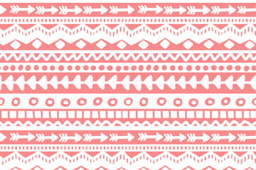 Pink and white geometric background. Ethnic hand drawn pattern