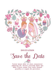 Wedding card, wedding invitation. Happy weddings. Vector illustration. Wedding ceremony.