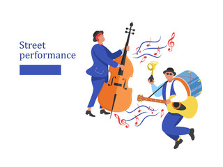 Street performance. Street musician. Vector illustration.