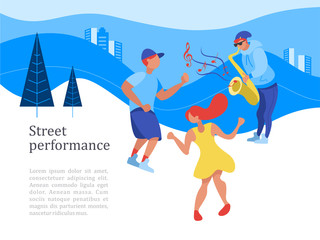 Street performance. Street musician. Vector illustration.