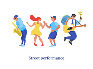 Street performance. Street musician. Vector illustration.