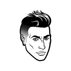 Vector men face hipster head with haircuts. For avatars, emblems and icons, labels