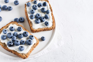 Blueberry toast on breakfast. Healthy food