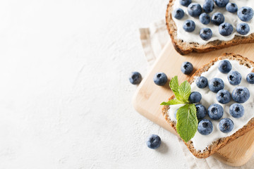 Fototapeta na wymiar Blueberry toast on breakfast. Healthy food