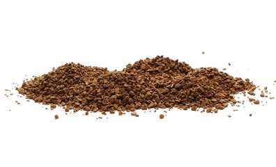 Instant coffee granules isolated on white background and texture