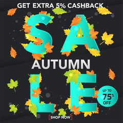 Autumn sale banner template with leaves, fall leaves for shopping sale. banner design. Poster, card, label, web banner. Vector illustration