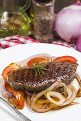Fried steak, Tomato, onion