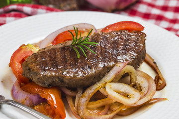 Fried steak, Tomato, onion