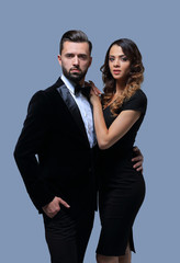 Business partners standing on a gray background