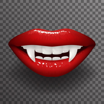 Vampire tooth stylish woman lips slightly open mouth fashion mockup transparent background design vector illustration