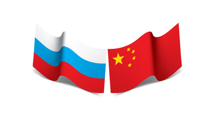 Russia and China flags. Vector illustration on white background