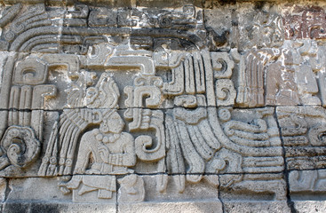 Bas-relief carving with of a american indian chieftain, Xochicalco, Mexico