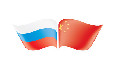 Russia and China flags. Vector illustration on white background