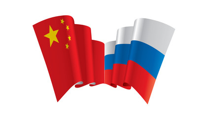 Russia and China flags. Vector illustration on white background