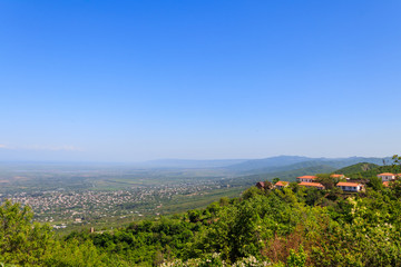 View on Alazani valley and Caucasus mountains from Sighnaghi, Kakheti, Georgia