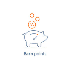 Loyalty program, earn points, piggy bank, pension savings, fund raising concept