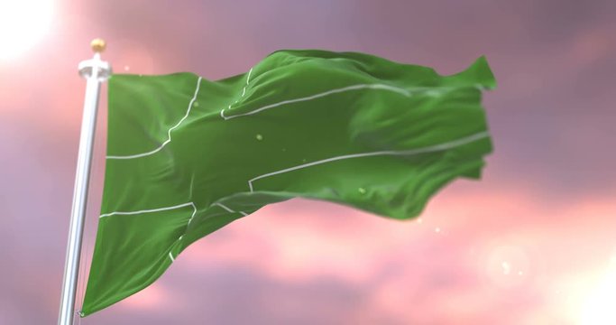 Flag of Ladonia waving at wind at sunset in slow, loop