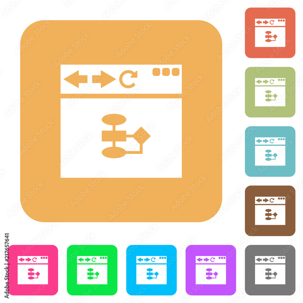Poster browser flow chart rounded square flat icons