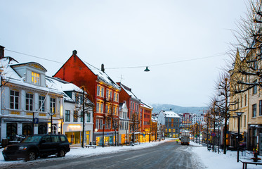 Obraz premium Bergen, Norway - December 29, 2014: evening the streets of Bergen at Christmas, Norway