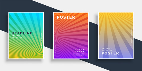 vibrant flyers brochure set with rays stripes