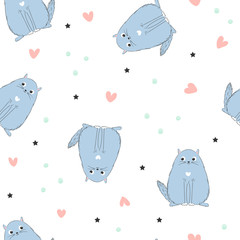 Seamless pattern with blue cats