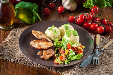 Chicken fillets breast with mashed potatoes