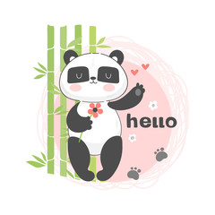 Child illustration with panda with flower