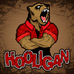 hooligan-bear image on a wooden background.